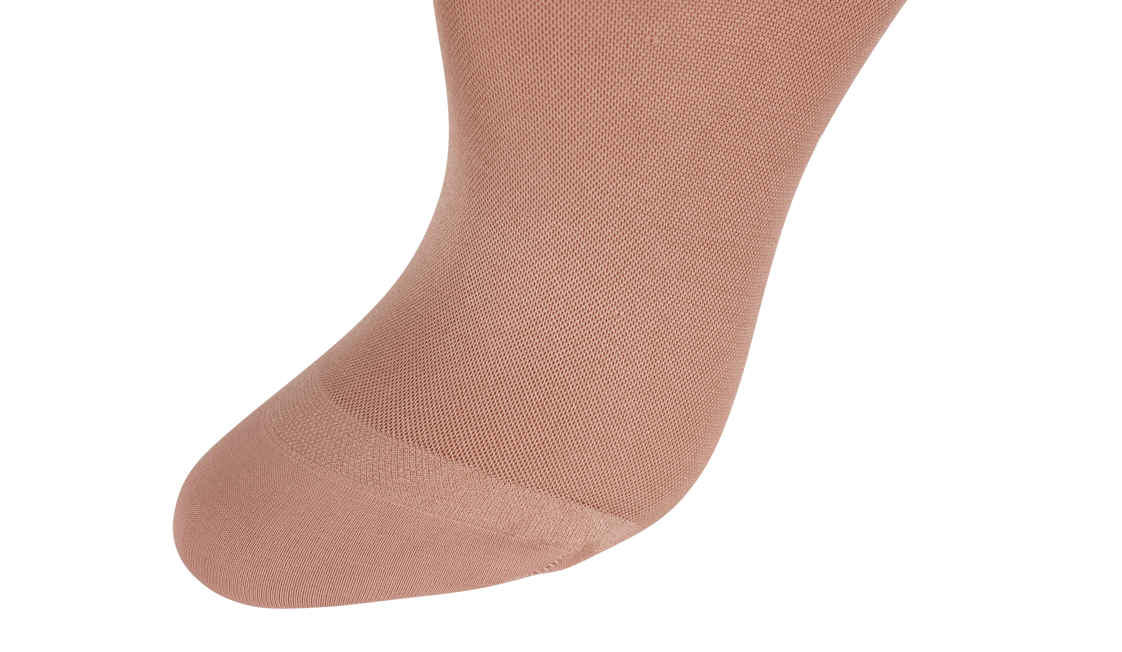 A detailed shot demonstrating the Closed Toe finish on the Credalast Comfort Below Knee in Beige