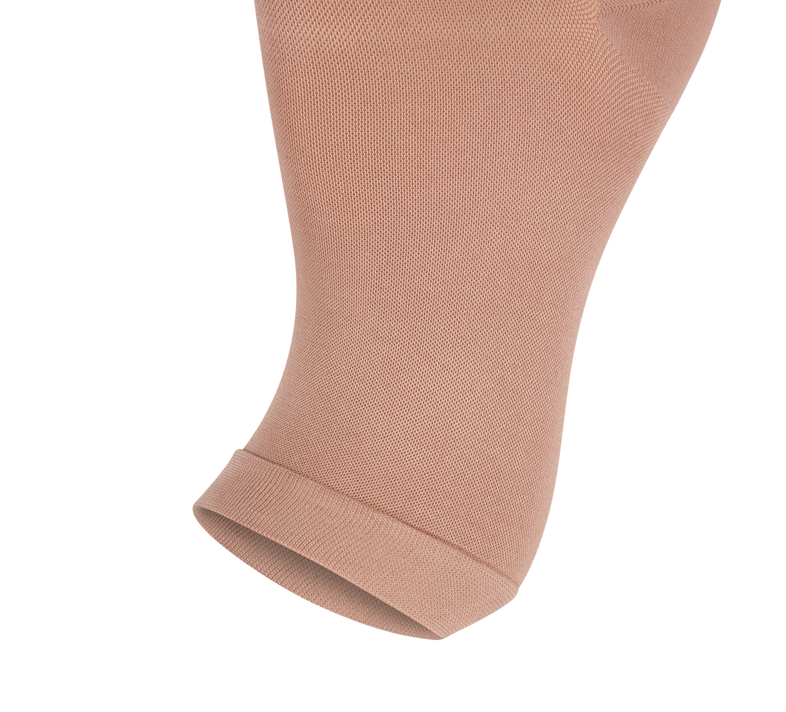 A detailed shot demonstrating the Open Toe finish on the Credalast Comfort Below Knee in Beige