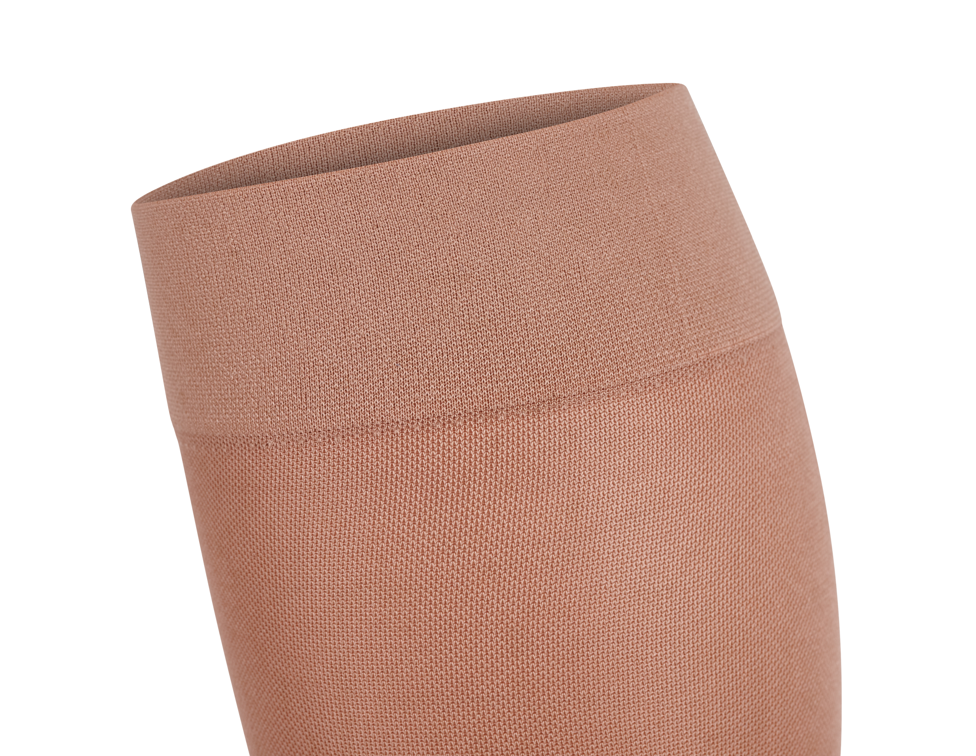 A close up of the stretched open top band on the Credalast Comfort Below Knee in Beige