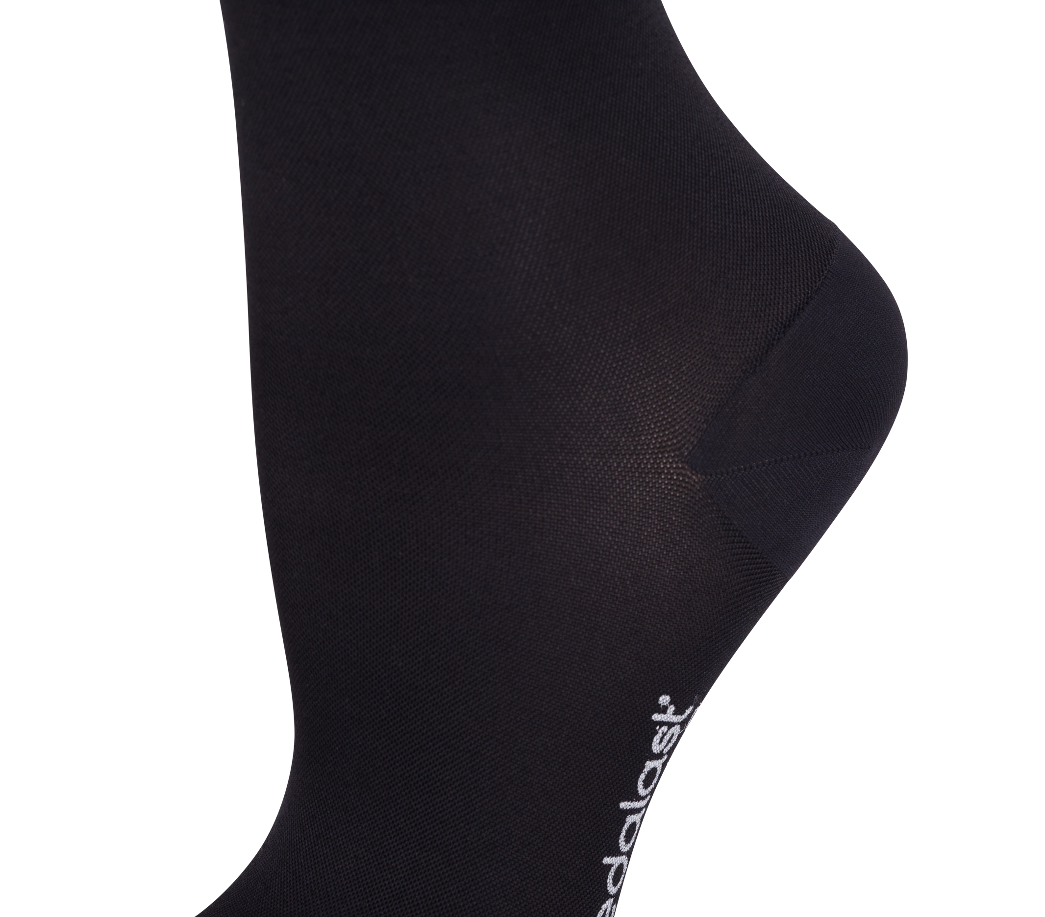 A detailed shot demonstrating the stiched heel on the Credalast Comfort Below Knee in Black
