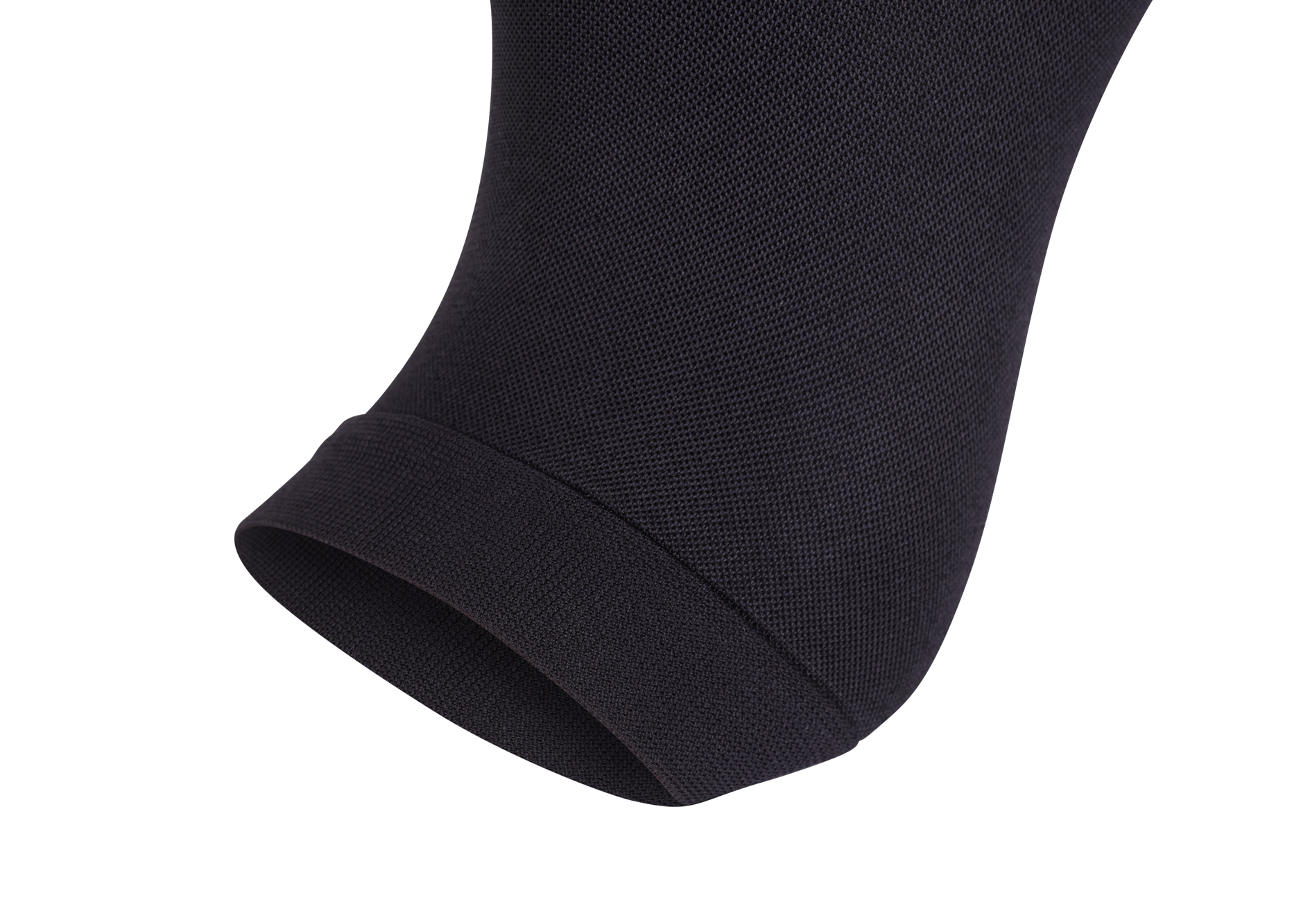 A detailed shot demonstrating the Open Toe finish on the Credalast Comfort Below Knee in Black