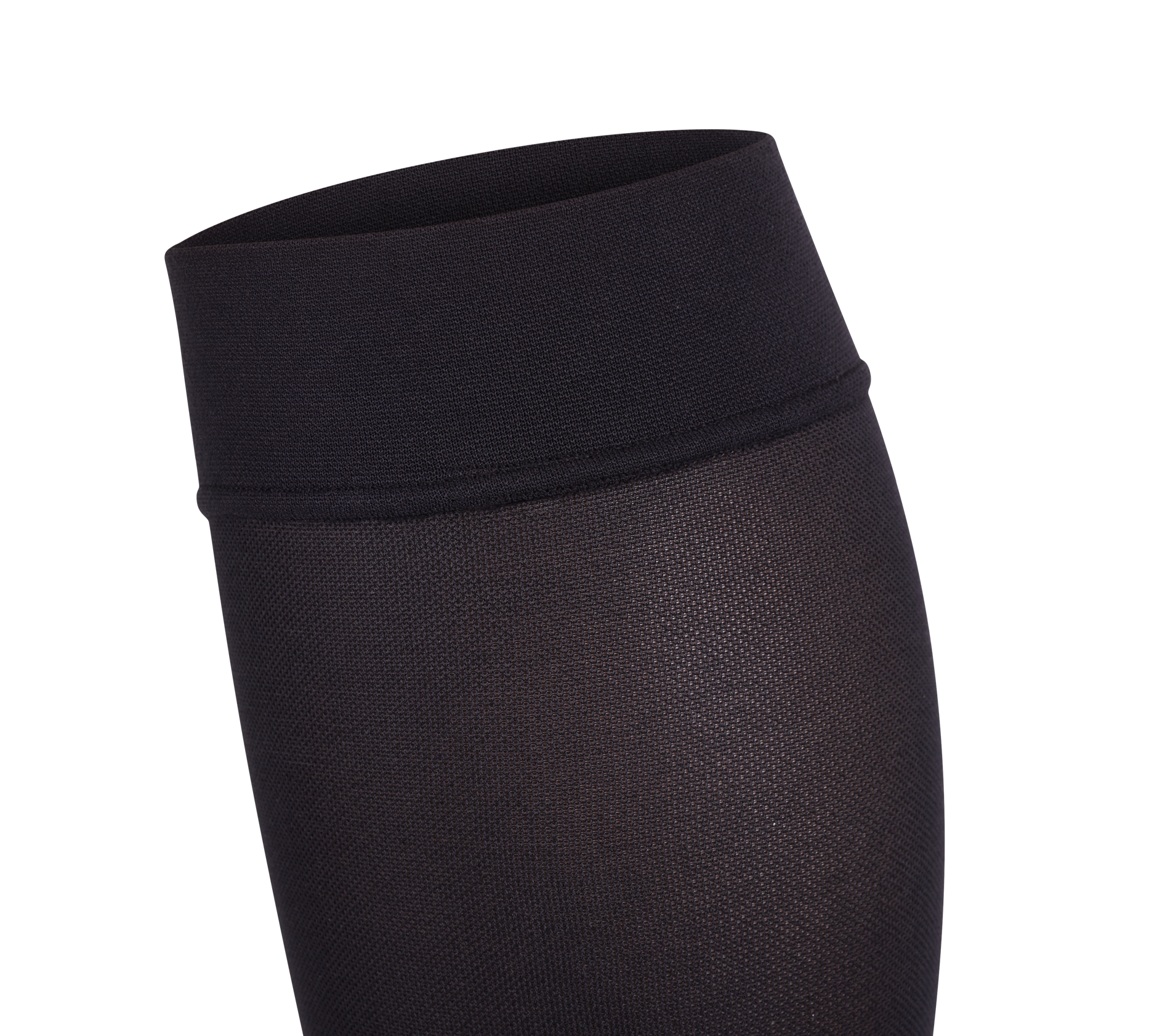A close up of the stretched open top band on the Credalast Comfort Below Knee in Black